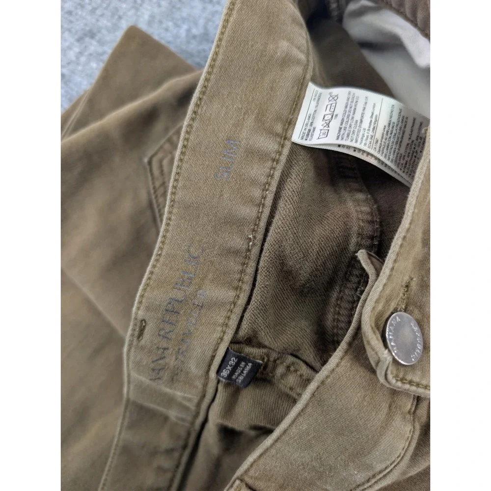 Banana Republic Traveler Cotton Brown Olive Pants Trousers Mens 36x32 Slim Chino